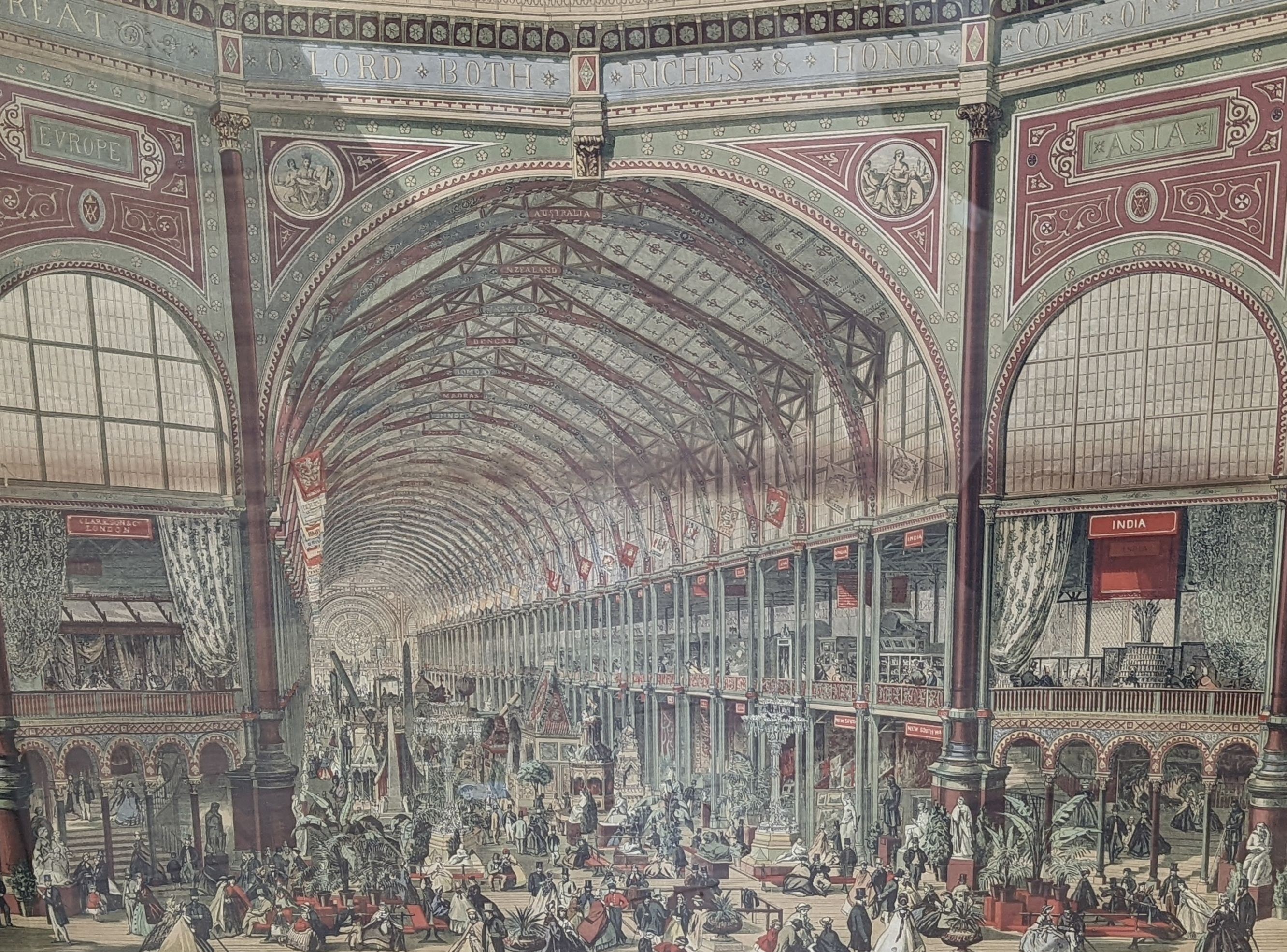 A Victorian chromolithograph of The International Exhibition - The Nave, 46 x 63cm